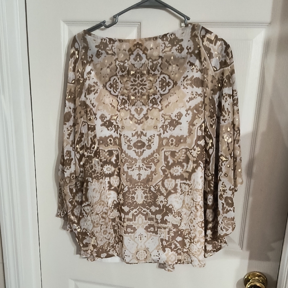 Ruby Rd. Beige and White Patterned Blouse - image 3